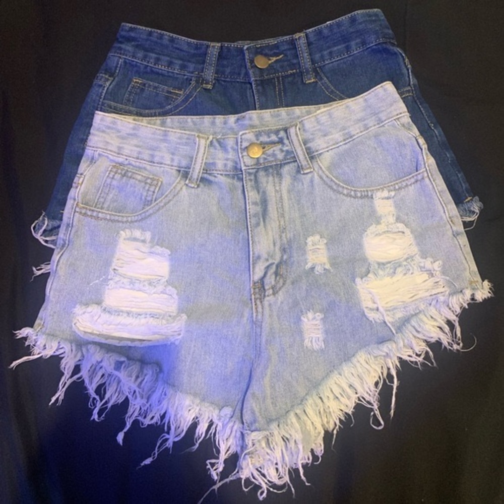 SHEIN raw hem ripped denim shorts (high waist)